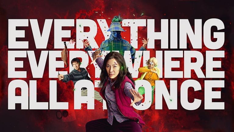 movie poster of woman standing in foreground with martial arts stance with minor movie characters behind her