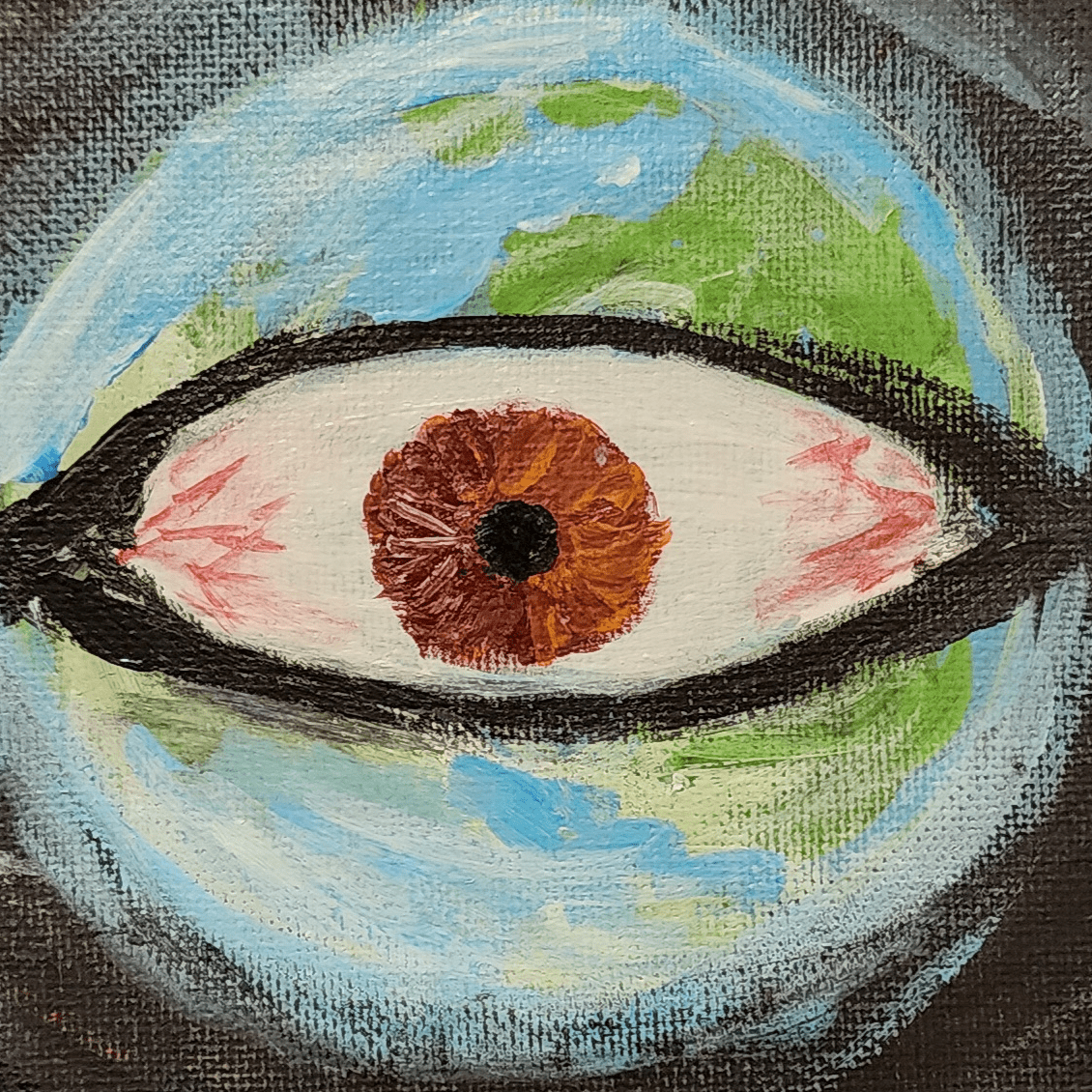 An illustration of the Earth with an eyeball at the center.